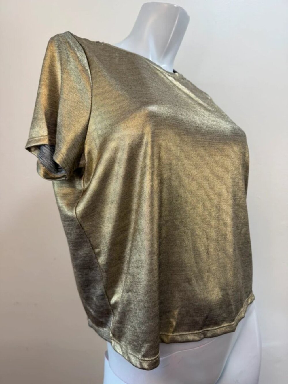 Liquid Gold Metallic Foil Shimmer Knit T Shirt Large - Picture 5 of 5